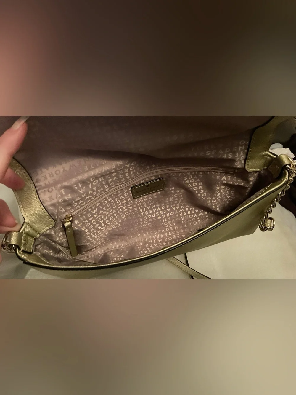 Kate Spade New York Metallic Champagne Gold Saffiano Leather Crossbody Bag